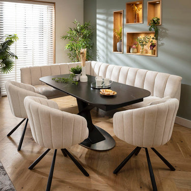 Quatropi Harvey & Vertex 8 Seater Extendable Corner Bench Dining Set Stone & Black Ceramic R3