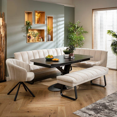Quatropi Harvey & Vertex 9 Seater Extendable Corner Bench Dining Set Stone & Black Ceramic LBB1
