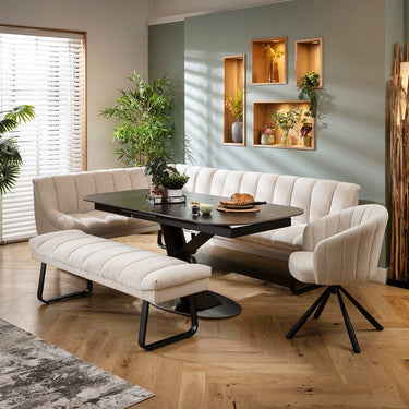 Quatropi Harvey & Vertex 9 Seater Extendable Corner Bench Dining Set Stone & Black Ceramic RBB1