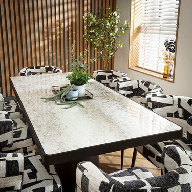 Quatropi Hastings 8 Seater Ceramic Marble Kitchen Dining Table Grey Black Oak 200x90cm