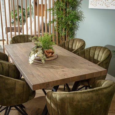 Quatropi Hattie & Glasgow Wooden 6 Seater Dining Set Green & Reclaimed Oak