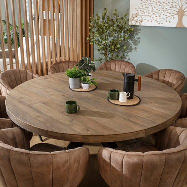 Quatropi Hattie & Glasgow Wooden 8 Seater Round Dining Set Brown & Reclaimed Oak