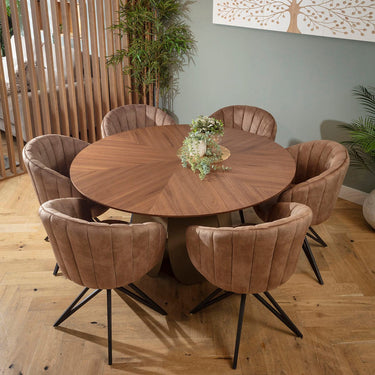 Quatropi Hattie & Phoenix Modern 6 Seater Round Dining Set Brown & Walnut