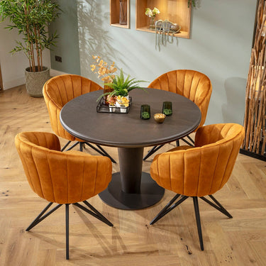 Quatropi Hattie & Pluto Contemporary 4 Seater Round Dining Set Saffron & Grey Oak Wash