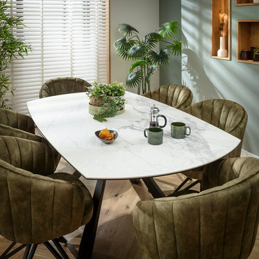 Quatropi Hattie & Rudie 6 Seater Round Extendable Dining Set Green & Matte White Ceramic