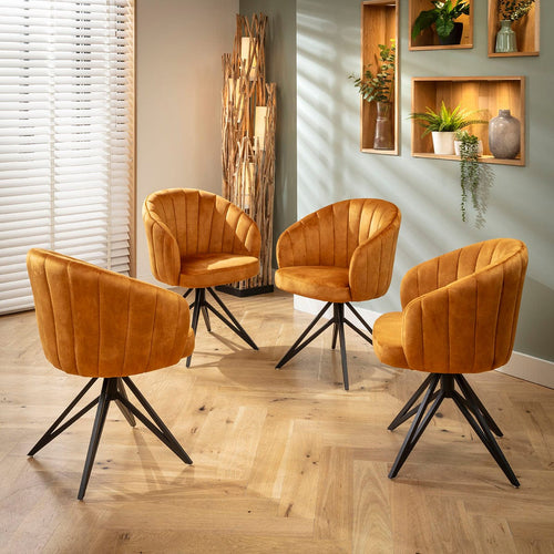 4 Hattie Carver Swivel Dining Chairs with Arms Saffron Velvet