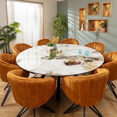 Quatropi Hattie & Rudie 8 Seater Round Extendable Dining Set Saffron & White Ceramic