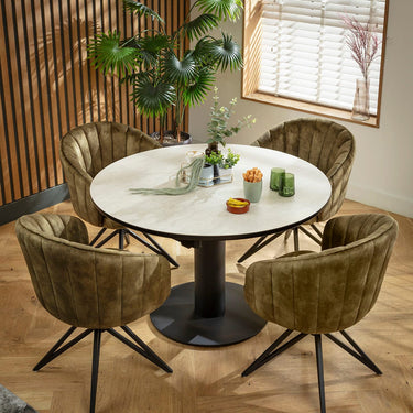 Quatropi Hattie & Venus 4 Seater Round Extendable Dining Set Green & Light Grey Ceramic