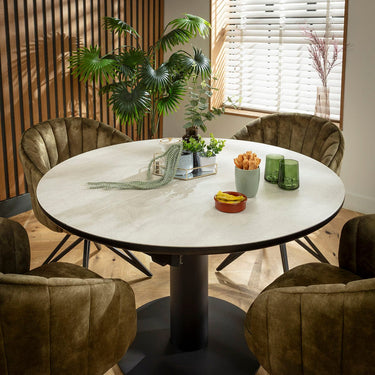 Quatropi Hattie & Venus 4 Seater Round Extendable Dining Set Green & Light Grey Ceramic