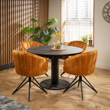 Quatropi Hattie & Venus 4 Seater Round Extendable Dining Set Saffron & Black Ceramic