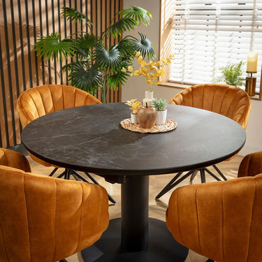 Quatropi Hattie & Venus 4 Seater Round Extendable Dining Set Saffron & Black Ceramic