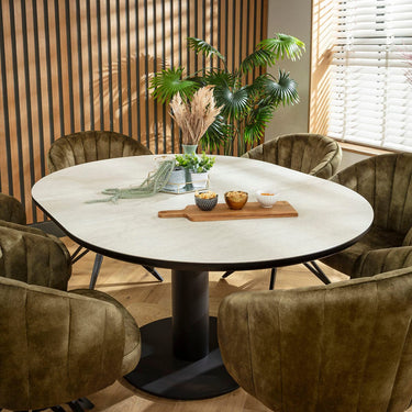 Quatropi Hattie & Venus 6 Seater Round Extendable Dining Set Green & Light Grey Ceramic