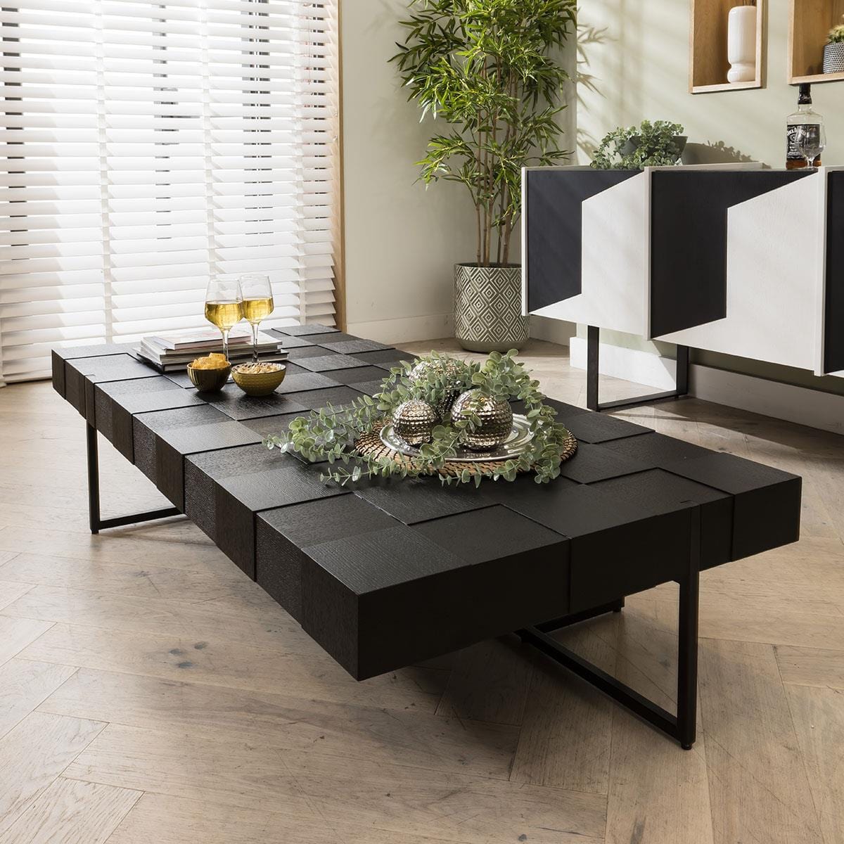Quatropi Hickson Modern Wooden Coffee Table Black 165x75cm