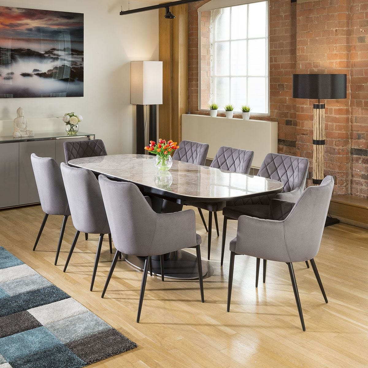 Quatropi Huge Extending Dining Table Italian Grey Ceramic +8 Grey Carver Chairs
