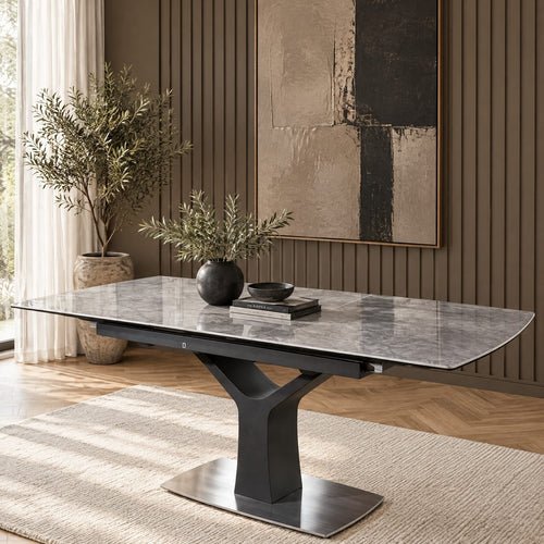 Quatropi Huge Modern Grey Ceramic Dining Table Rectangle Extends 1.6 - 2.1m