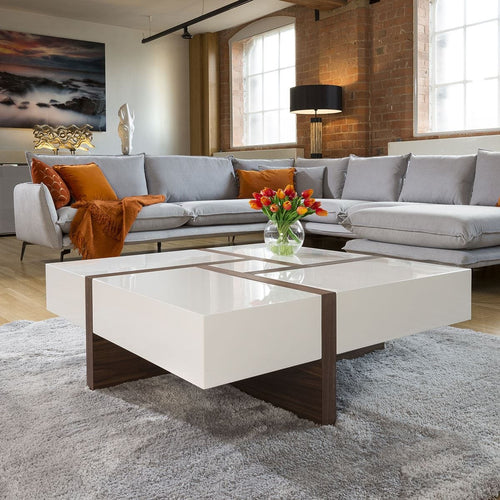 Guido Square Coffee Table with Storage Gloss White 100cm