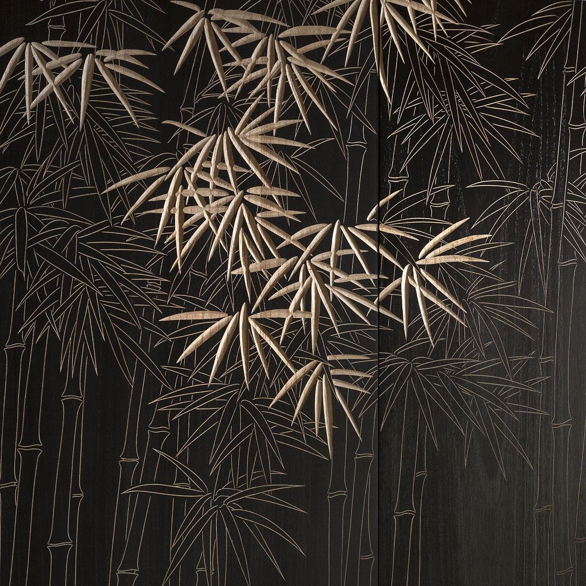 Quatropi Huge Wall Artwork Hand Carved Paulownia Wood Black Bamboo 1.2x1.2 mtrs