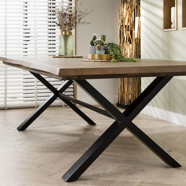 Quatropi Industrial Live Edge Wooden Table 10 Chair Dining Set Grey Leather 260cm