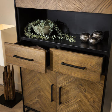 Quatropi Industrial Solid Wood Tall Parquet Herringbone Storage Cabinet 190cm
