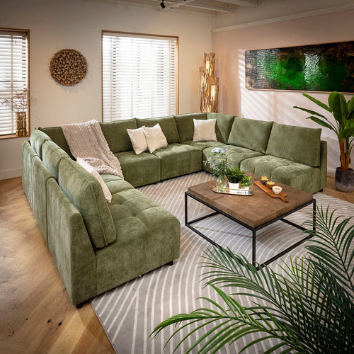 Jasmin Large 8 Seater Modular U-Shape Corner Sofa Green 320x235cm 18