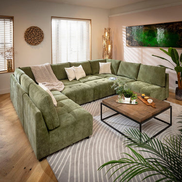 Quatropi Jasmin Large 8 Seater Modular U-Shape Corner Sofa Green 320x235cm 18B