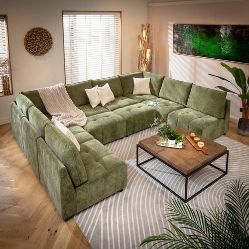 Jasmin Large 8 Seater Modular U-Shape Corner Sofa Green 320x235cm 18B