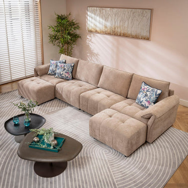 Quatropi Jasmin Large Modern 4 Seater Modular Chaise Sofa Settee Beige 323x138cm 7
