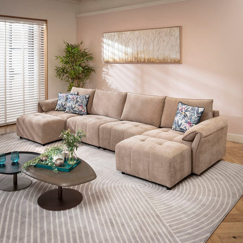 Jasmin Large Modern 4 Seater Modular Chaise Sofa Settee Beige 323x138cm 7
