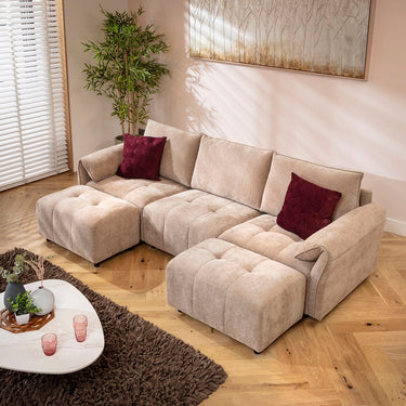 Quatropi Jasmin Modern 3 Seater Modular U-Shape Chaise Sofa Beige 251x138cm 4