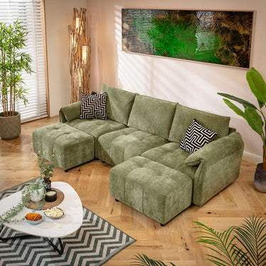 Quatropi Jasmin Modern 3 Seater Modular U-Shape Chaise Sofa Green 251x138cm 4