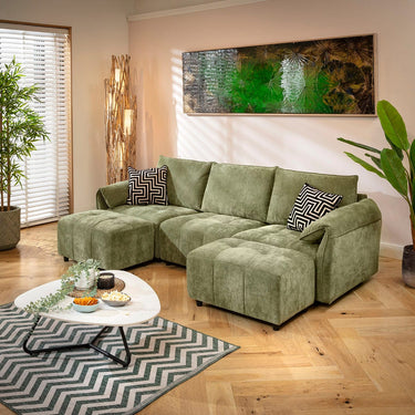 Quatropi Jasmin Modern 3 Seater Modular U-Shape Chaise Sofa Green 251x138cm 4