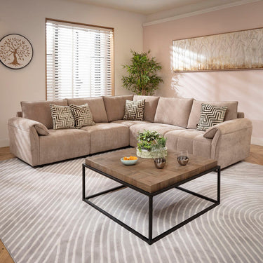 Quatropi Jasmin Modern 5 Seater Modular Corner Sofa Beige 248x248cm 14