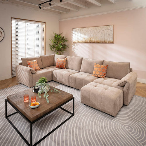 Jasmin Modern 5 Seater Modular Corner Sofa Beige 323x173cm 8