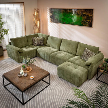 Quatropi Jasmin Modern 5 Seater Modular Corner Sofa Green 323x173cm 8