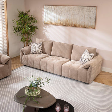 Quatropi Jasmin Small 3 & 2 Seater Sofa Set Beige Woven Fabric 1+2S