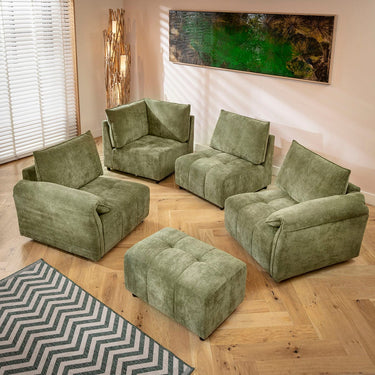 Quatropi Jasmin Small 3 & 2 Seater Sofa Set Green Woven Fabric 1+2S