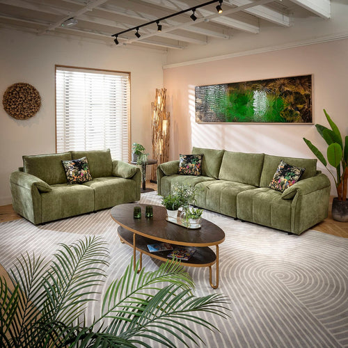 Jasmin Small 3 & 2 Seater Sofa Set Green Woven Fabric 1+2S