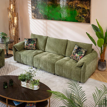 Quatropi Jasmin Small 3 & 2 Seater Sofa Set Green Woven Fabric 1+2S