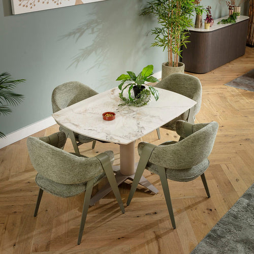 Freya & Johnson 4 Seater Extendable Dining Set Green & White Ceramic