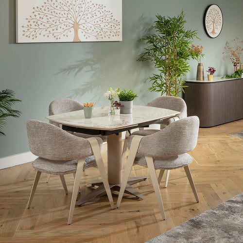 Freya & Johnson 4 Seater Extendable Dining Set Grey & White Ceramic