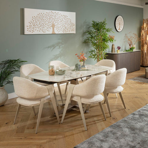 Freya & Johnson 6 Seater Extendable Dining Set Cream & White Ceramic