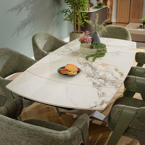 Freya & Johnson 6 Seater Extendable Dining Set Green & White Ceramic