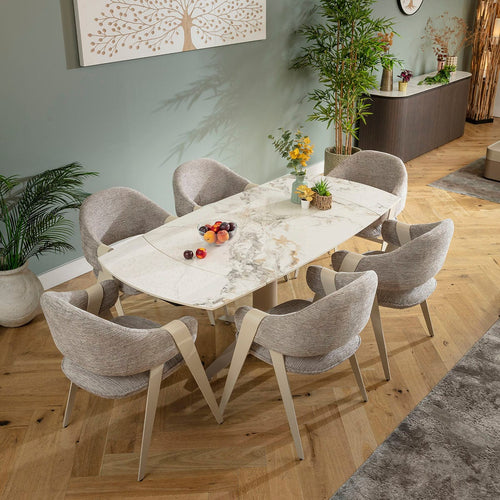 Freya & Johnson 6 Seater Extendable Dining Set Grey & White Ceramic