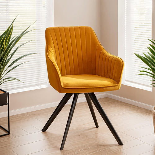 Josie Swivel Velvet Dining Chair with Arms Mustard