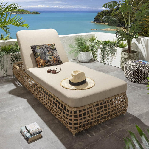 Kiawah Garden Rattan Sun Lounger Beige 206x81cm