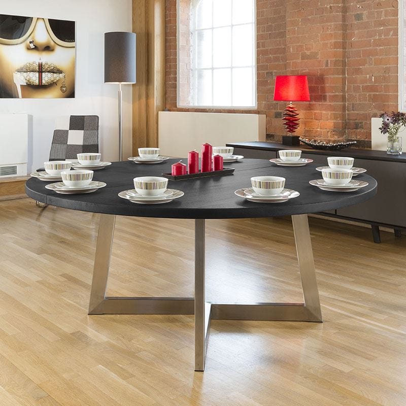 Quatropi #KK4 180-230cm Extending Luxury Round / Oval Dining Table Oak Black