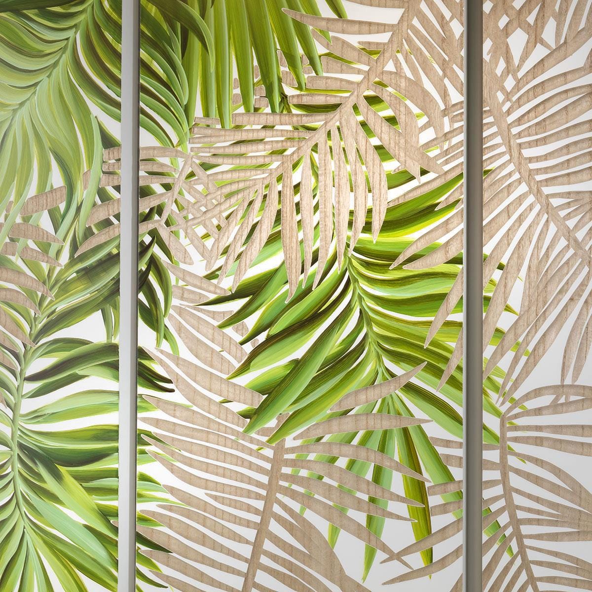 Quatropi Large 1.2mx1.2m Wood Carved Palm Leaf Panel Wall Art - Jungle