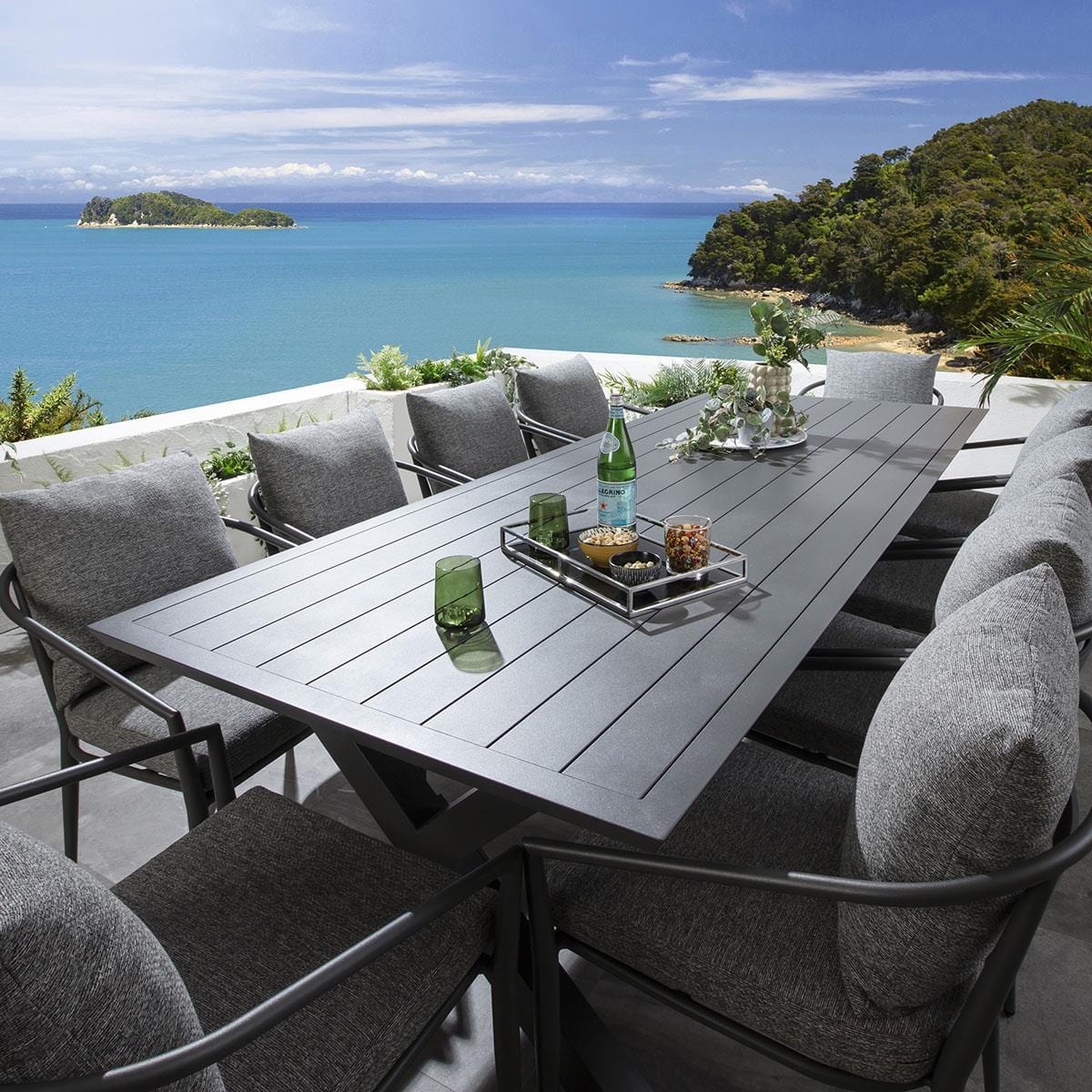 Quatropi Grey Round Garden Table And Chairs 10 Seater Garden Set