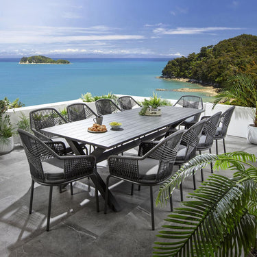 Quatropi Large 10 Seat Outdoor Garden Table and Chairs Dining Set Grey Aluminium