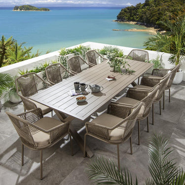 Quatropi Large 10 Seater Garden Table and Chairs Dining Set Aluminium Beige